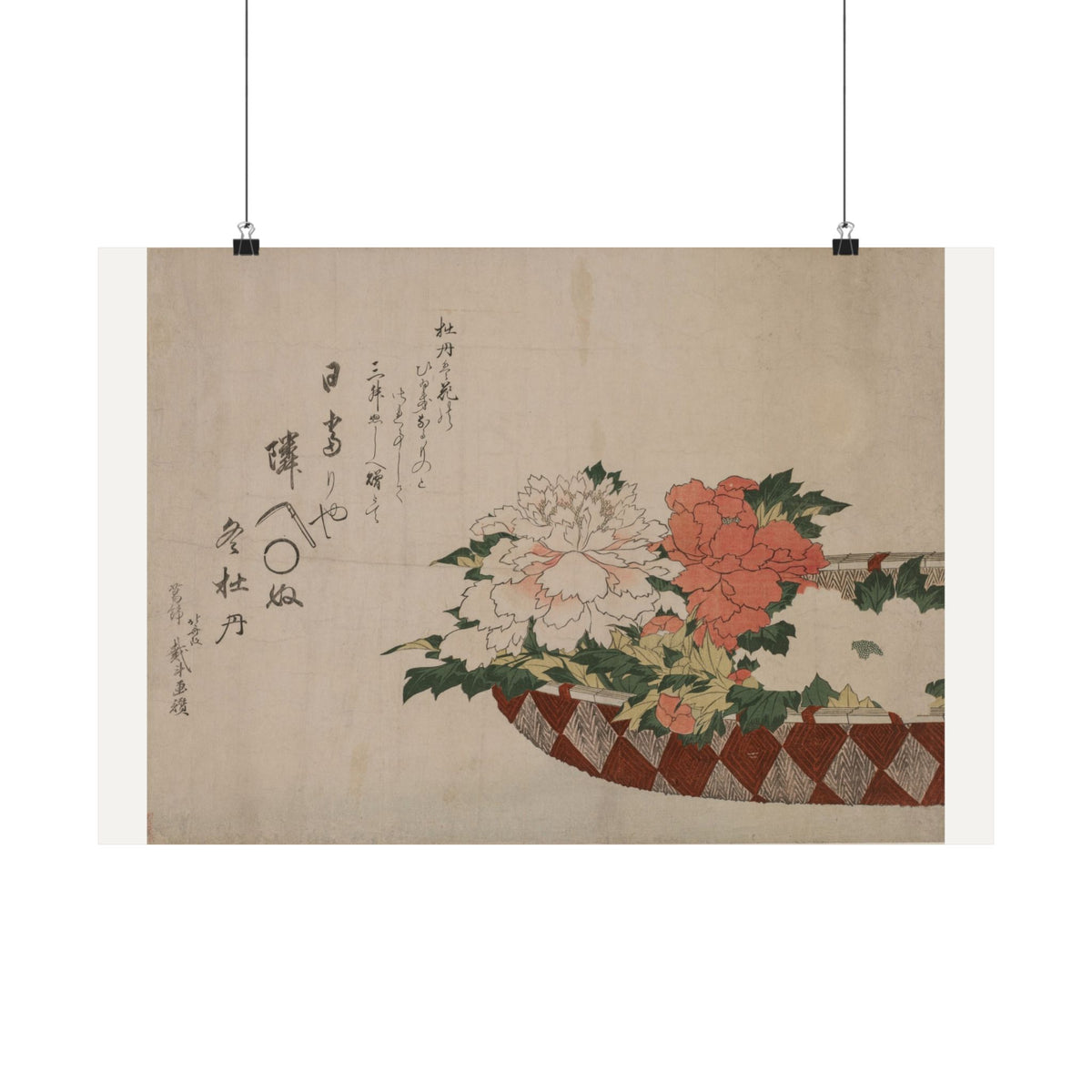 Basket of Peonies — Katsushika Hokusai (c. 1810)