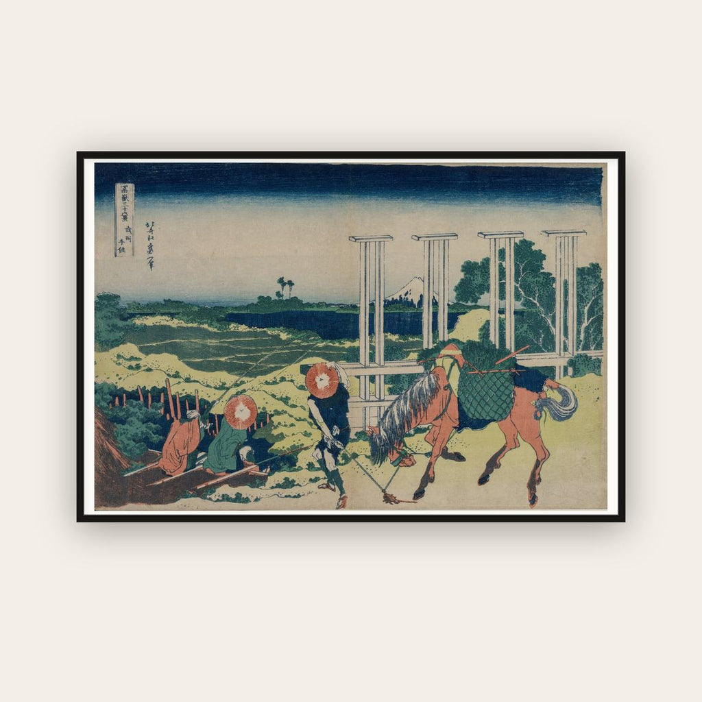 The Weir at Senju, Musashi Province — Katsushika Hokusai (c. 1830) — framed art print