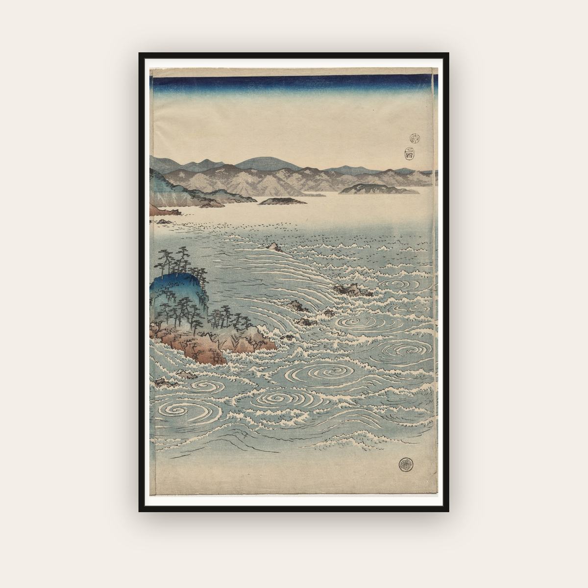 The Whirlpools of Awa at Naruto — Utagawa Hiroshige (1857) — framed art print