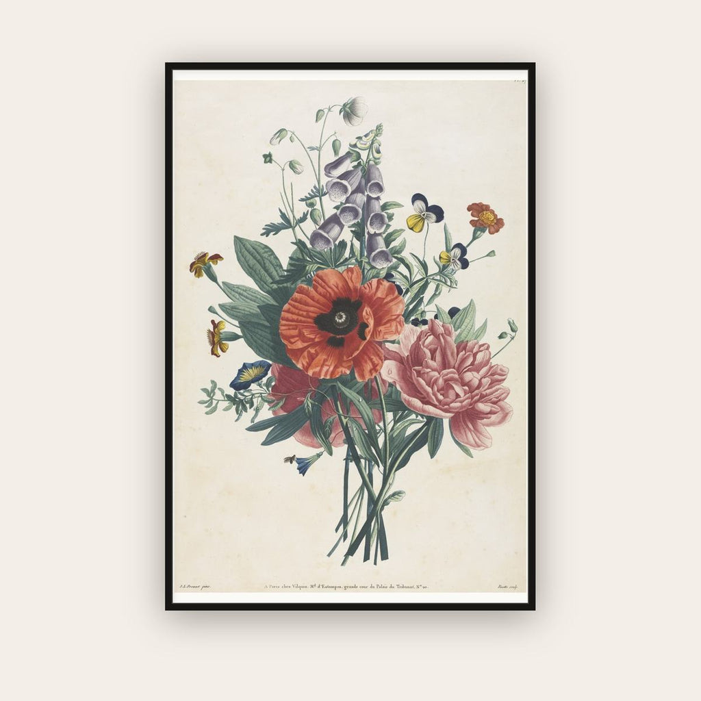 Bouquet of Foxgloves and Poppies — Jean-Louis Prévost (1805) — framed art print