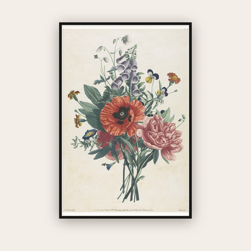 Bouquet of Foxgloves and Poppies — Jean-Louis Prévost (1805) — framed art print