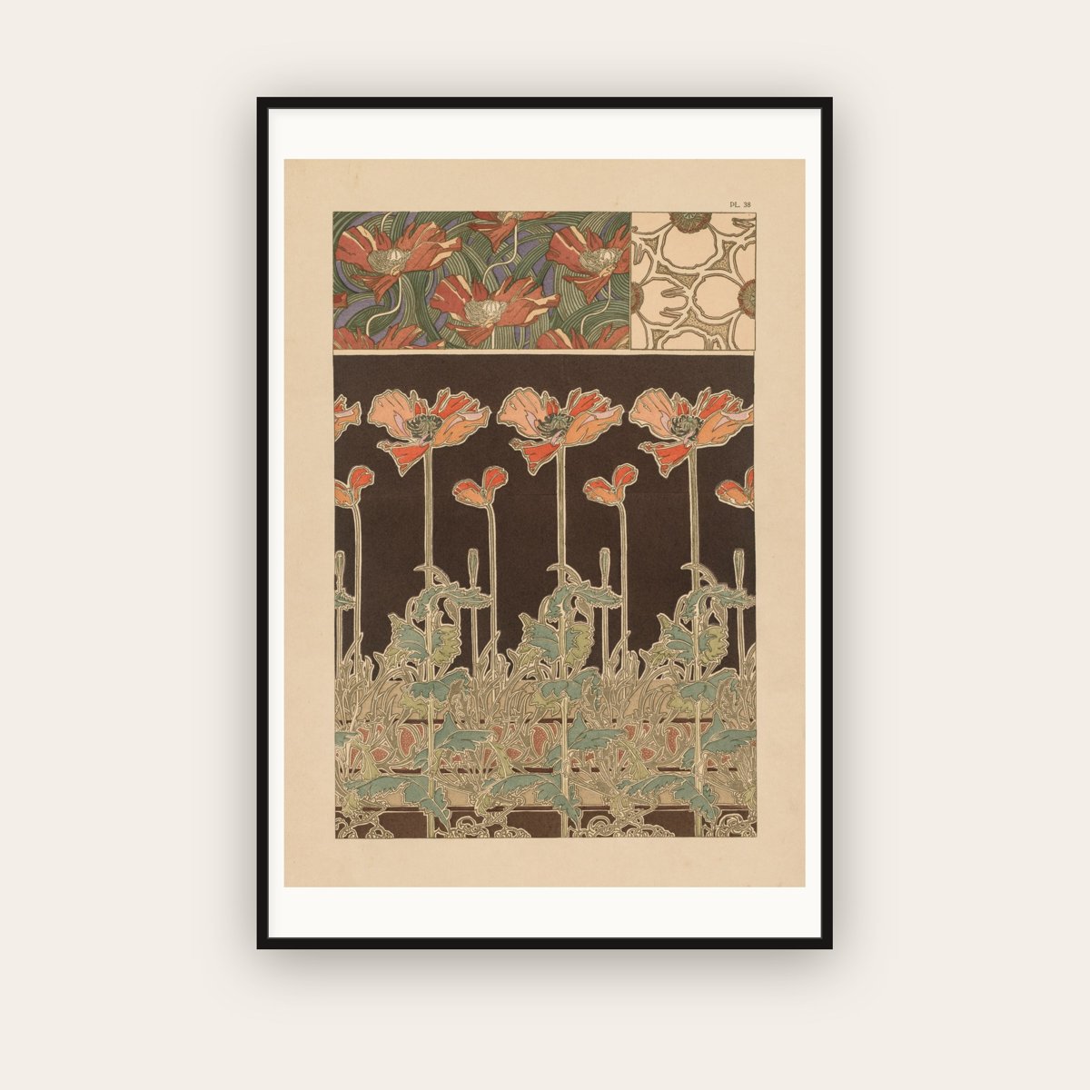 Poppies and Irises — Documents Décoratifs — Alphonse Mucha (1902) — framed art print