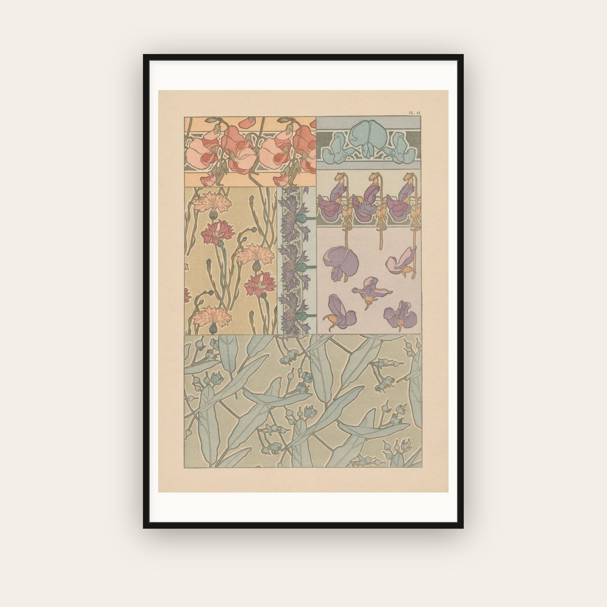 Irises and Wisteria — Documents Décoratifs — Alphonse Mucha (1902) — framed art print
