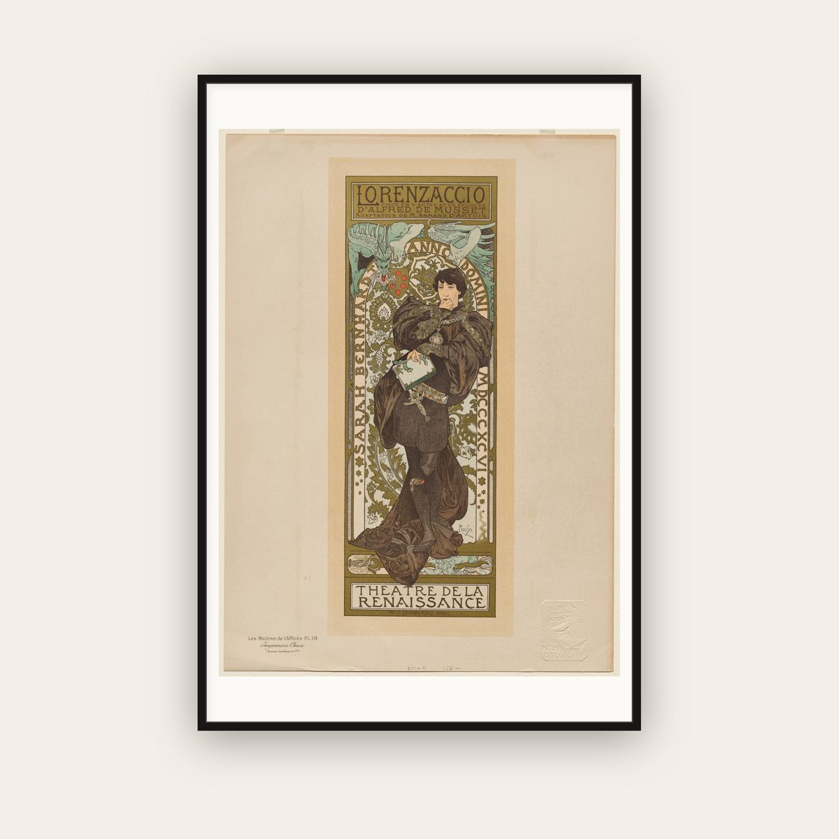 Lorenzaccio — Sarah Bernhardt — Alphonse Mucha (1896) — framed art print