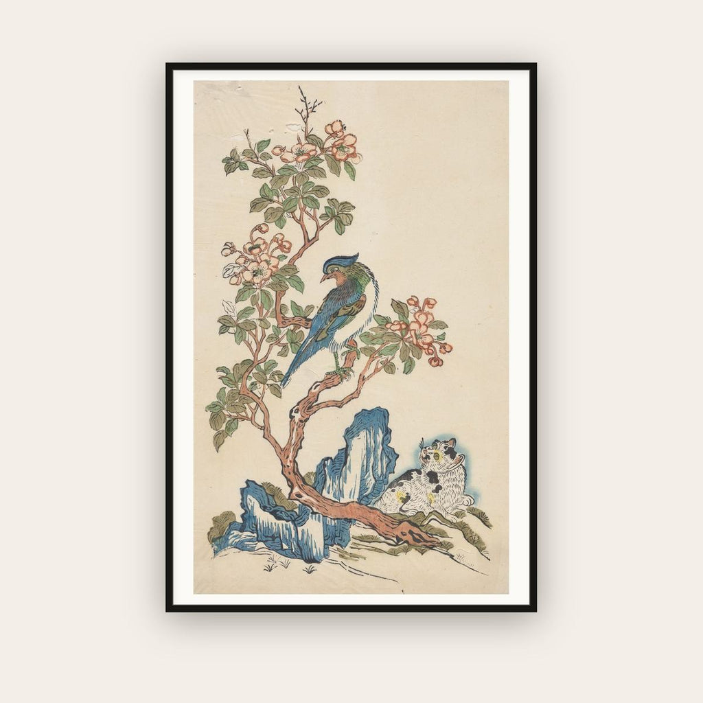 Cat, Bird, and Crabapple — Chinese, Qing dynasty (c. 1700) — framed art print