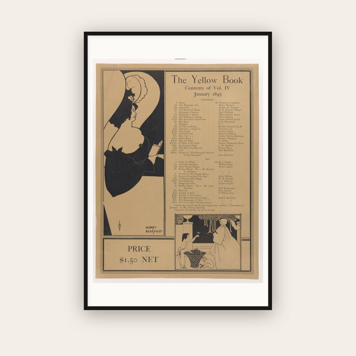 Poster for The Yellow Book, Volume IV — Aubrey Beardsley (1895) — framed art print